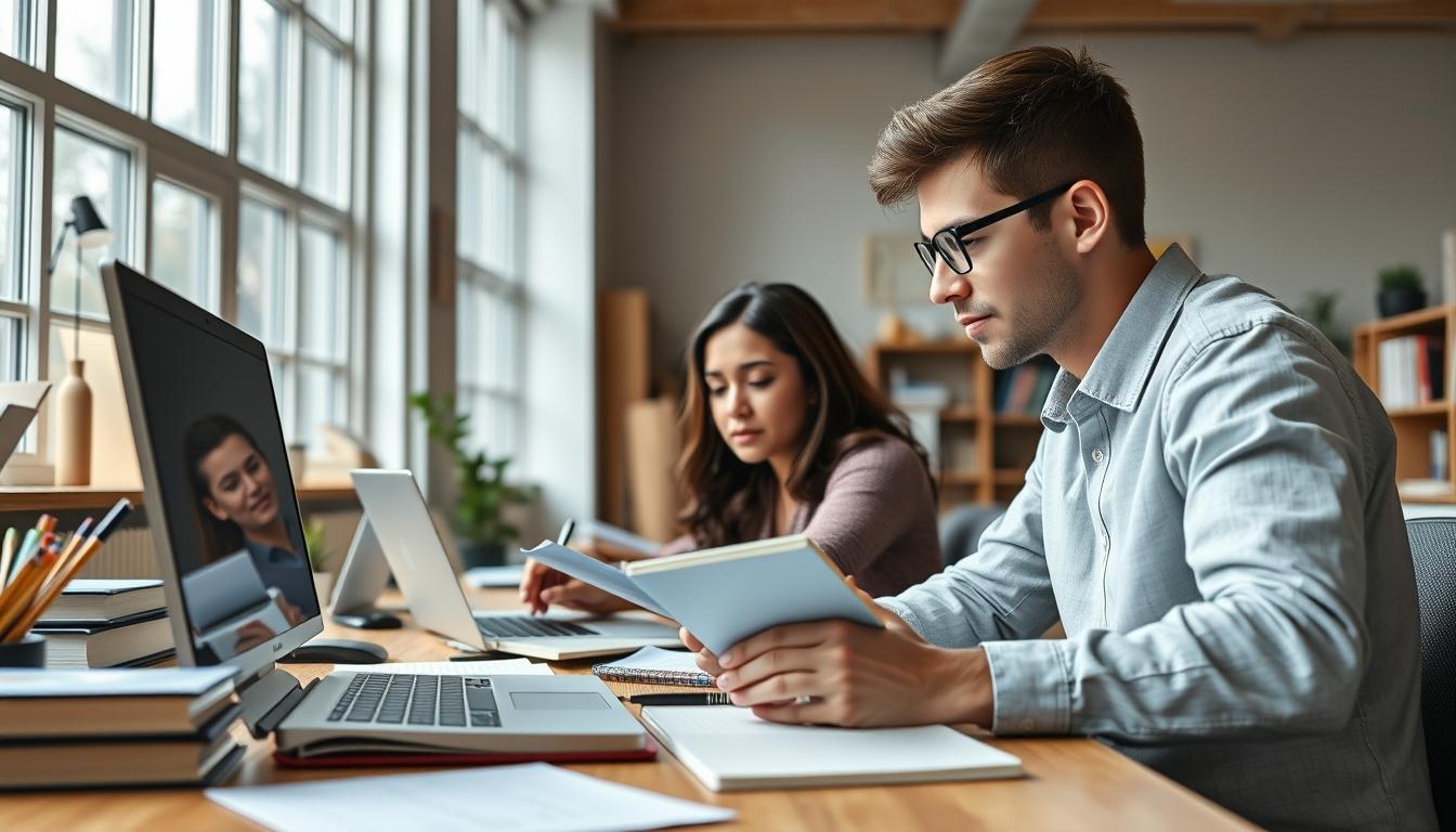 Student using learning strategies while studying